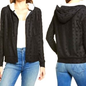 Bobeau Heart pattern Flocked Zip Hoodie